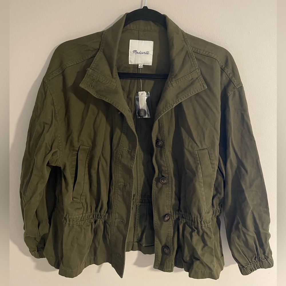 Madewell green jacket cinch waist nwt size s